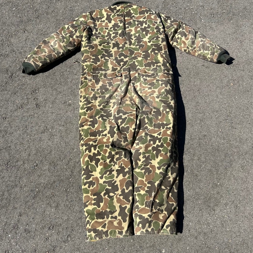 Vintage Eddie Bauer Goose Down Camo Coveralls Jumpsuit Frog Skin Duck Camo 0610 - Picture 2 of 16